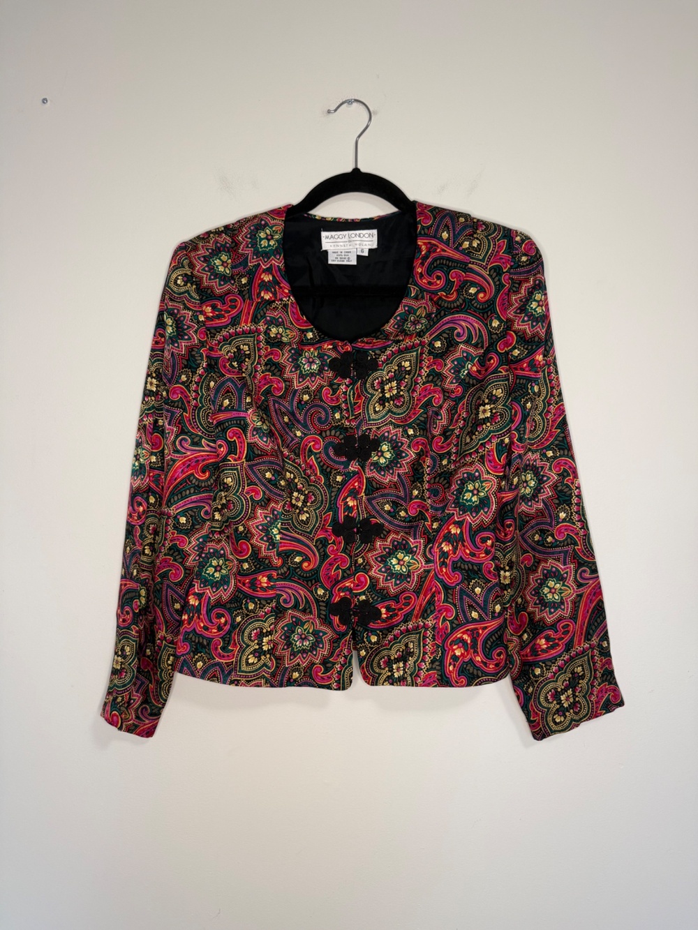 Maggie London 100% Silk Paisley Cropped Jacket Multicolor 6 Womens